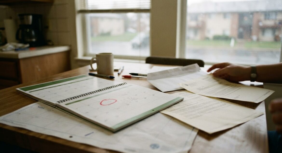 A calendar with a renewal deadline circled next to a benefits letter