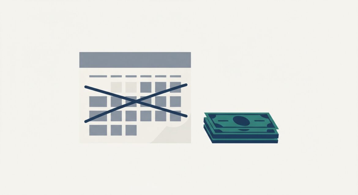 A calendar page with one week crossed out next to a small stack of cash